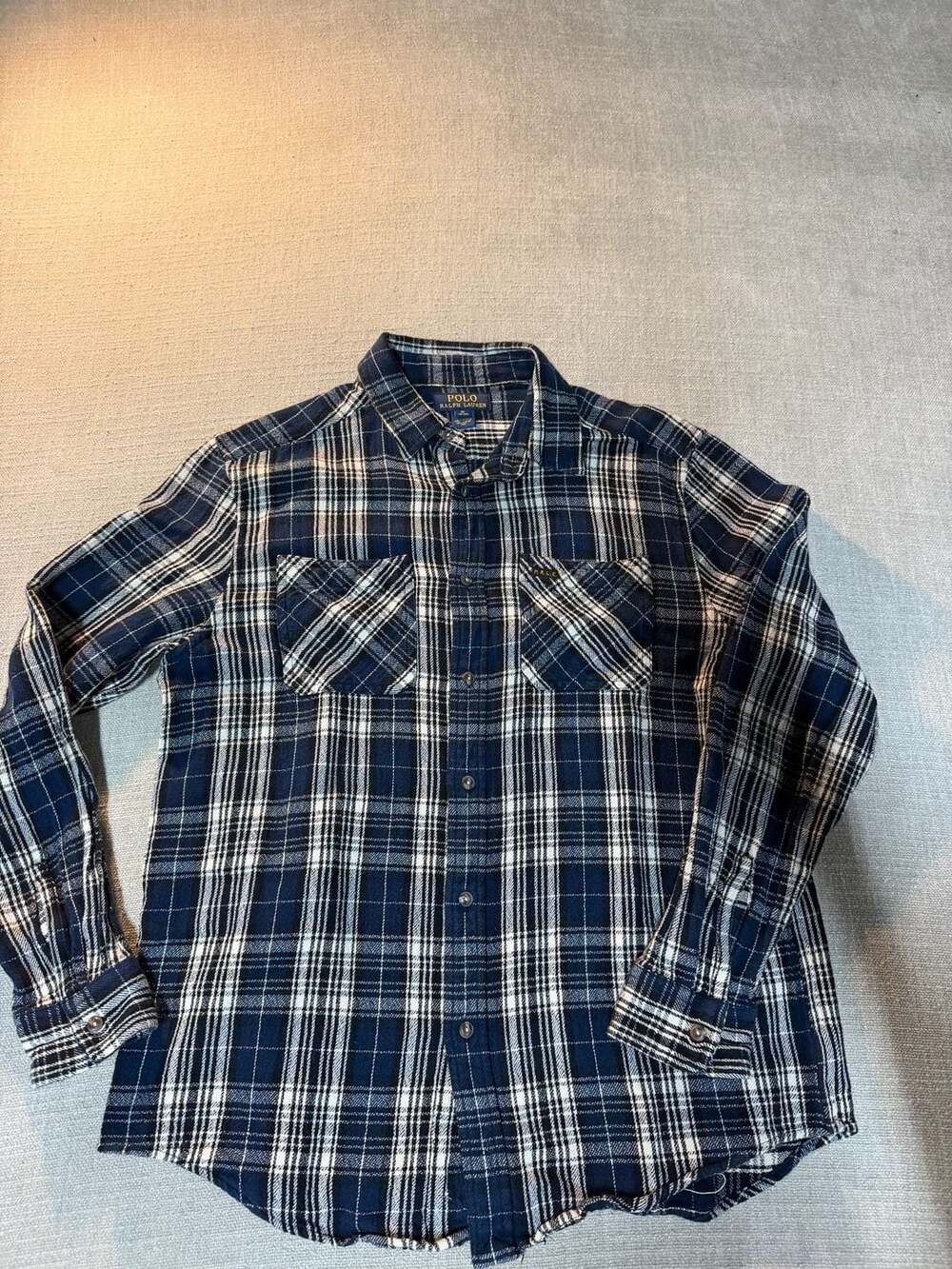 Polo Ralph Lauren Blue & White Plaid Long Sleeve Flannel Button-Up Shirt XL (18-
